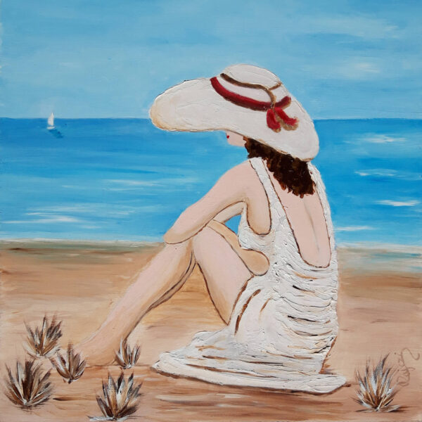 Lány a tengerparton akril festmény