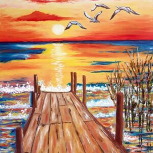Balatoni stég naplemente - olaj festmény